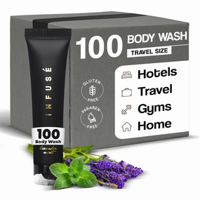 Infuse Black Hotel Toiletries Bulk | 1 oz Body Wash Travel Size | For Hotels, Vacation Rentals, Gym, Luxury, Airport | Case of 100