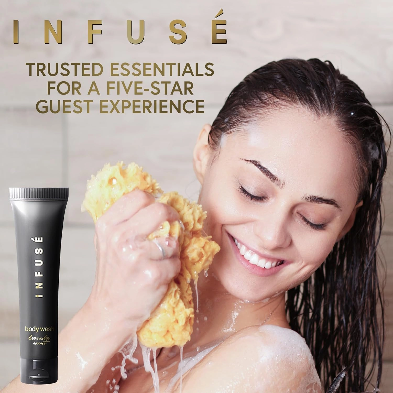 Infuse Black Hotel Toiletries Bulk | 1 oz Body Wash Travel Size | For Hotels, Vacation Rentals, Gym, Luxury, Airport | Case of 100