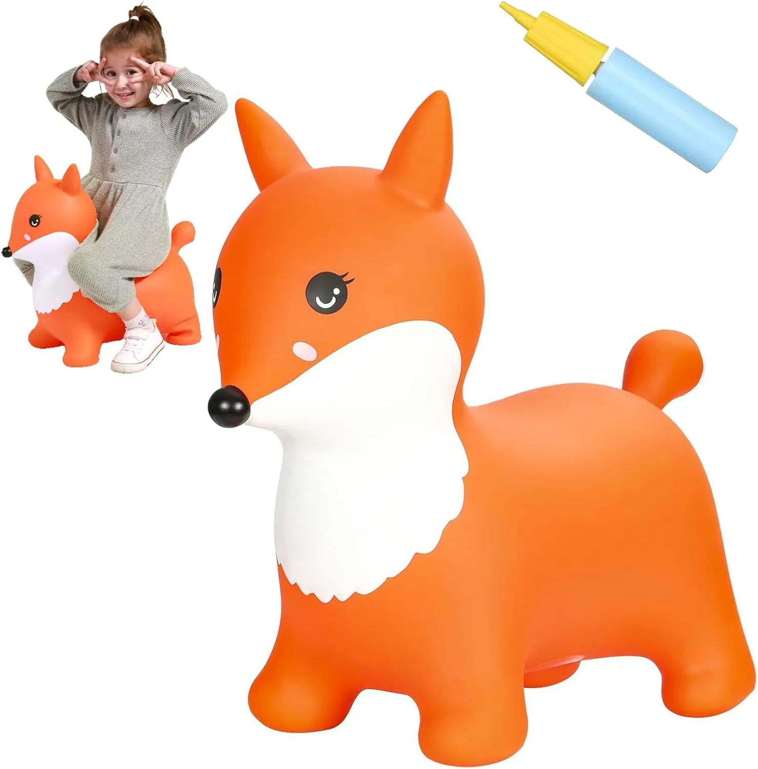 INPANY Bouncy Horse, Fox Hopper Toys, Girls Toddlers Bouncing Animals, Inflatable Hopping Horse Buddies, Ride on Rubber Bouncer, Outdoor Indoor Baby Birthday Gifts for 2 3 4 Year Old Boys