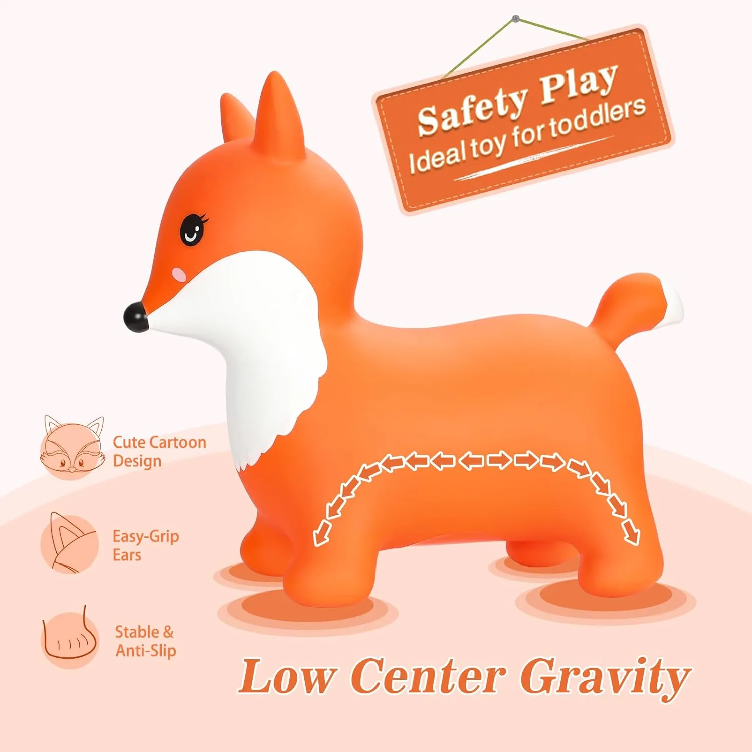 INPANY Bouncy Horse, Fox Hopper Toys, Girls Toddlers Bouncing Animals, Inflatable Hopping Horse Buddies, Ride on Rubber Bouncer, Outdoor Indoor Baby Birthday Gifts for 2 3 4 Year Old Boys