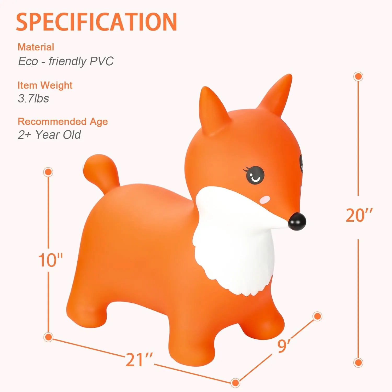 INPANY Bouncy Horse, Fox Hopper Toys, Girls Toddlers Bouncing Animals, Inflatable Hopping Horse Buddies, Ride on Rubber Bouncer, Outdoor Indoor Baby Birthday Gifts for 2 3 4 Year Old Boys