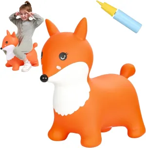 INPANY Bouncy Horse, Fox Hopper Toys, Girls Toddlers Bouncing Animals, Inflatable Hopping Horse Buddies, Ride on Rubber Bouncer, Outdoor Indoor Baby Birthday Gifts for 2 3 4 Year Old Boys
