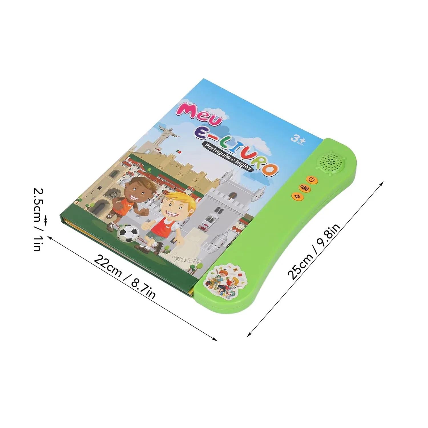 Interactive Sound Book for Portuguese English Bilingual Children, with Alphabet Numbers Animals Fruits Vegetables for Beginners (Green)