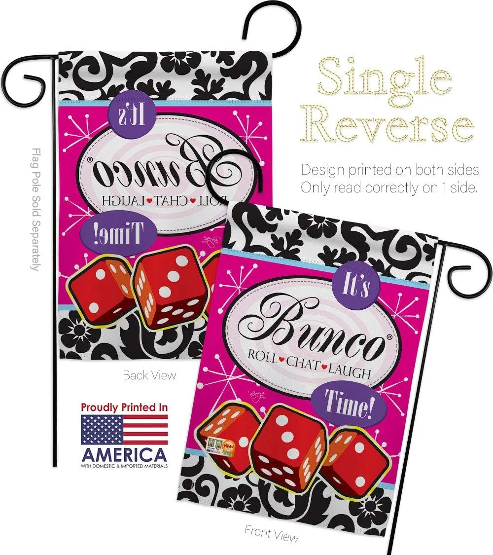 Its Bunco Time Garden Flag Set Wood Dowel Interests Game Night Dice Poker Bingo Hobbies Leisure Activity Small Decorative Gift Yard House Banner Made In USA 13 X 18.5