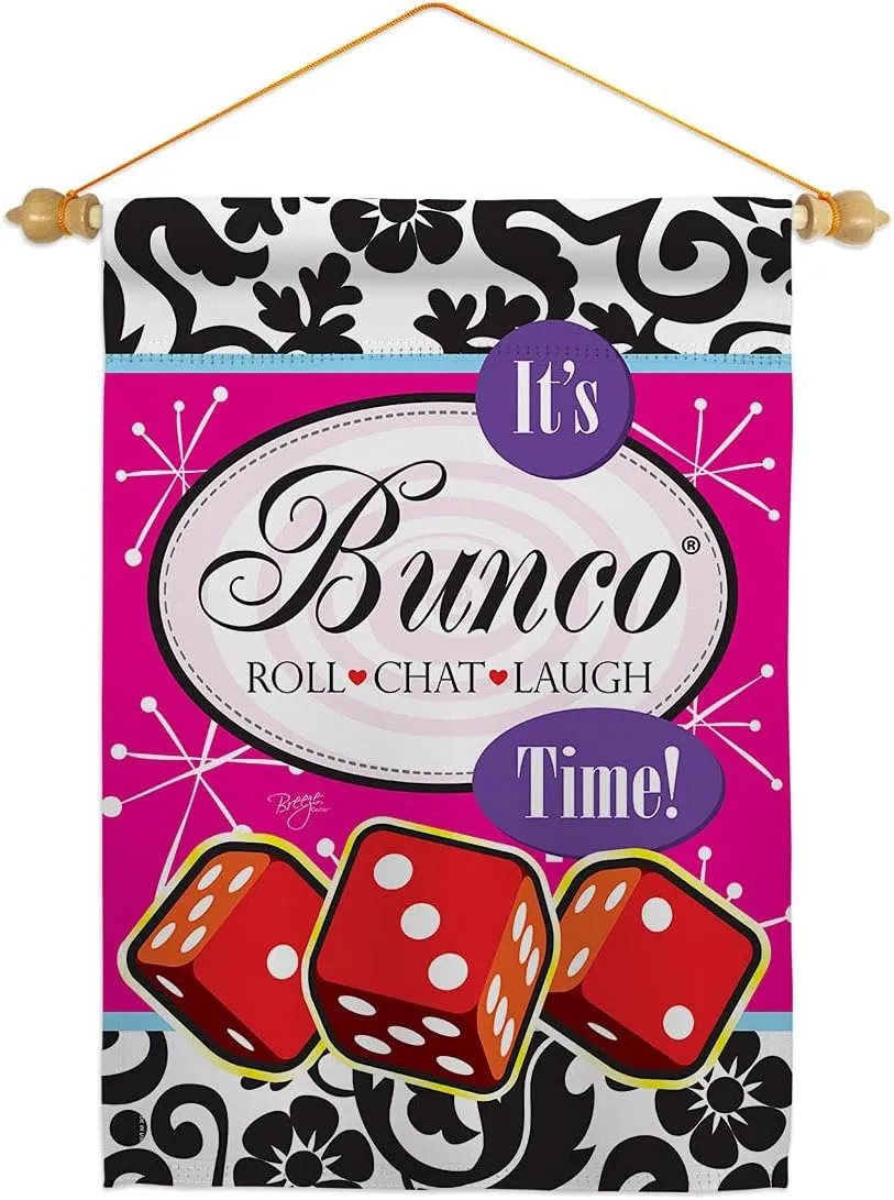Its Bunco Time Garden Flag Set Wood Dowel Interests Game Night Dice Poker Bingo Hobbies Leisure Activity Small Decorative Gift Yard House Banner Made In USA 13 X 18.5