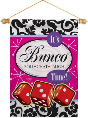 Its Bunco Time Garden Flag Set Wood Dowel Interests Game Night Dice Poker Bingo Hobbies Leisure Activity Small Decorative Gift Yard House Banner Made In USA 13 X 18.5