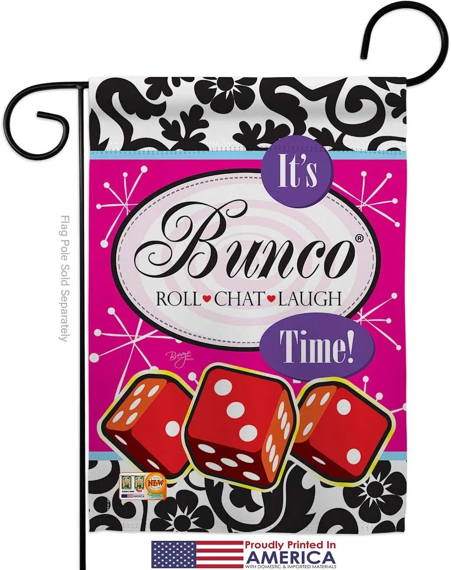 Its Bunco Time Garden Flag Set Wood Dowel Interests Game Night Dice Poker Bingo Hobbies Leisure Activity Small Decorative Gift Yard House Banner Made In USA 13 X 18.5