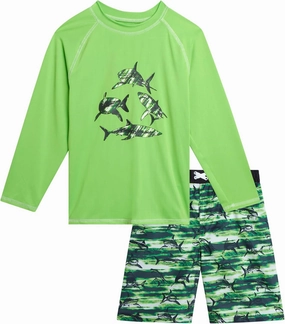 iXtreme Boys Rash Guard Set - 2 Piece UPF 50  Quick Dry Long Sleeve Swim Shirt and Swim Trunks for Boys (Sizes: 2T-14)