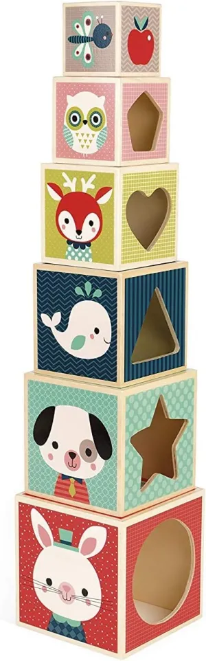 Janod Baby Forest 6-Block Stacking Pyramid - Ages 12 Months  - J08016