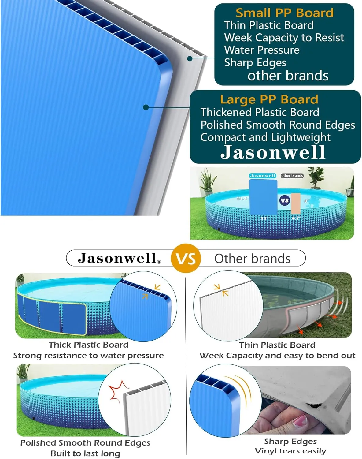Jasonwell Foldable Dog Kiddie Pool - Hard Plastic Kids Paddling Pool Toddler Baby Swimming Pools for Backyard Collapsible Whelping Box Pet Doggie Cats Wading Pools Bathtub for Puppy Large Dogs 79In