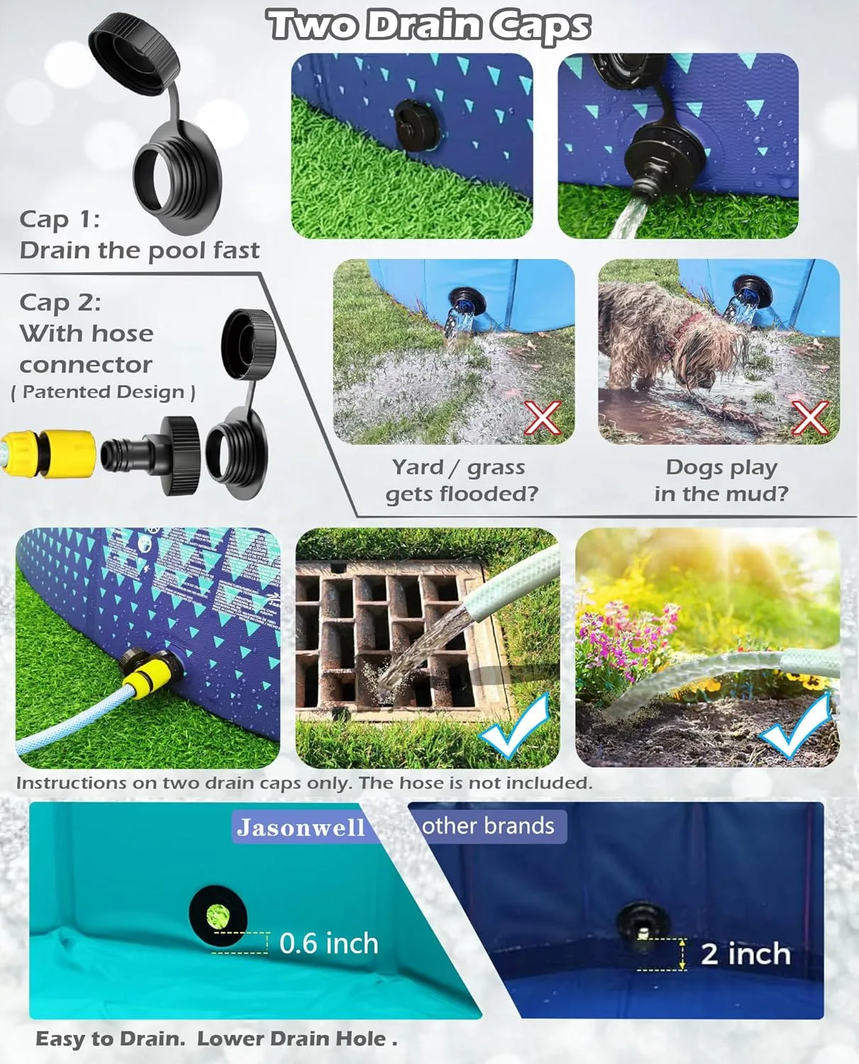 Jasonwell Foldable Dog Kiddie Pool - Hard Plastic Kids Paddling Pool Toddler Baby Swimming Pools for Backyard Collapsible Whelping Box Pet Doggie Cats Wading Pools Bathtub for Puppy Large Dogs 79In