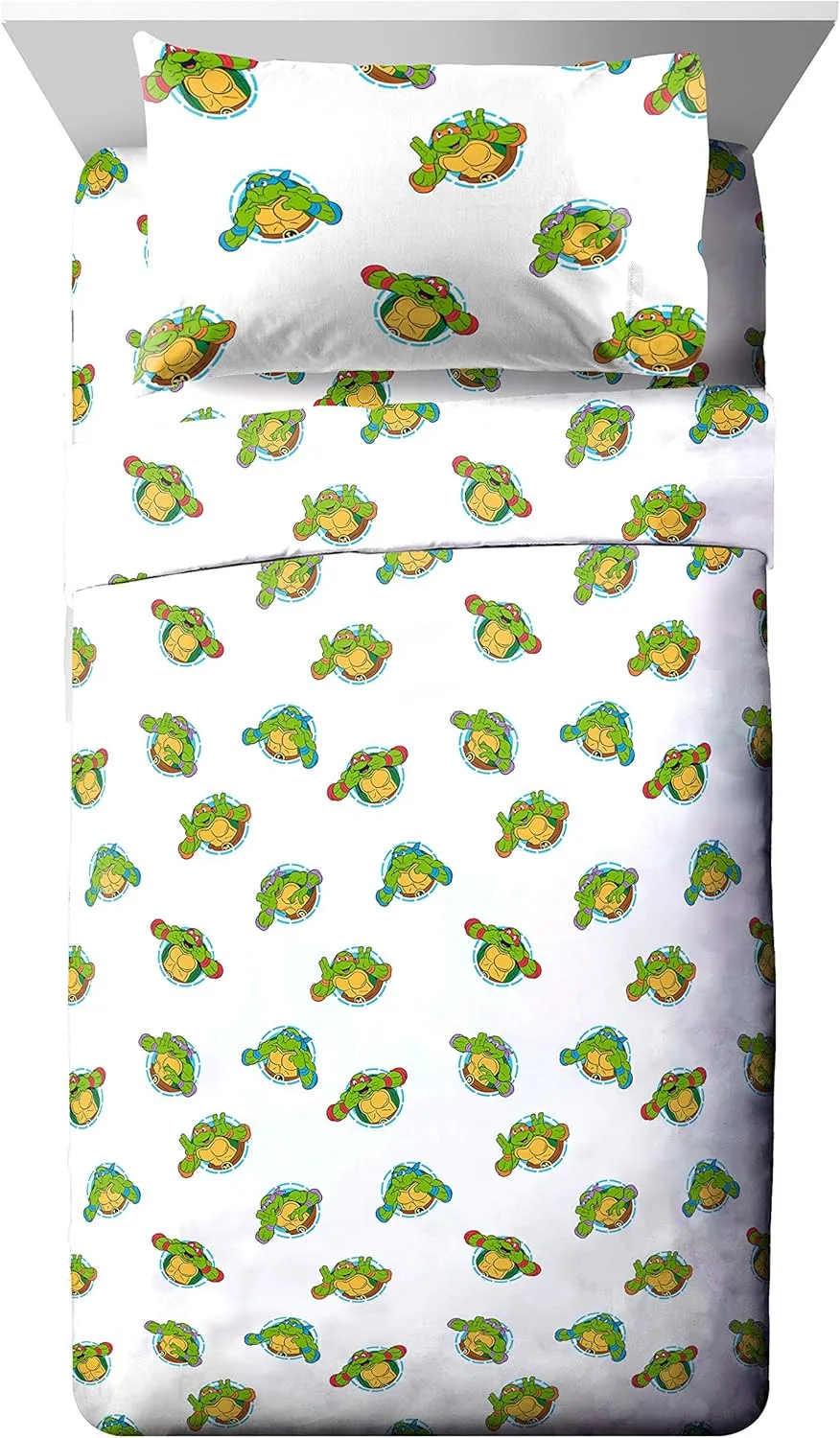 Jay Franco Nickelodeon Teenage Mutant Ninja Turtles Green Bricks 4 Piece Toddler Bed Set - Includes Reversible Comforter & Sheet Set Bedding - Super Soft Fade Resistant Microfiber