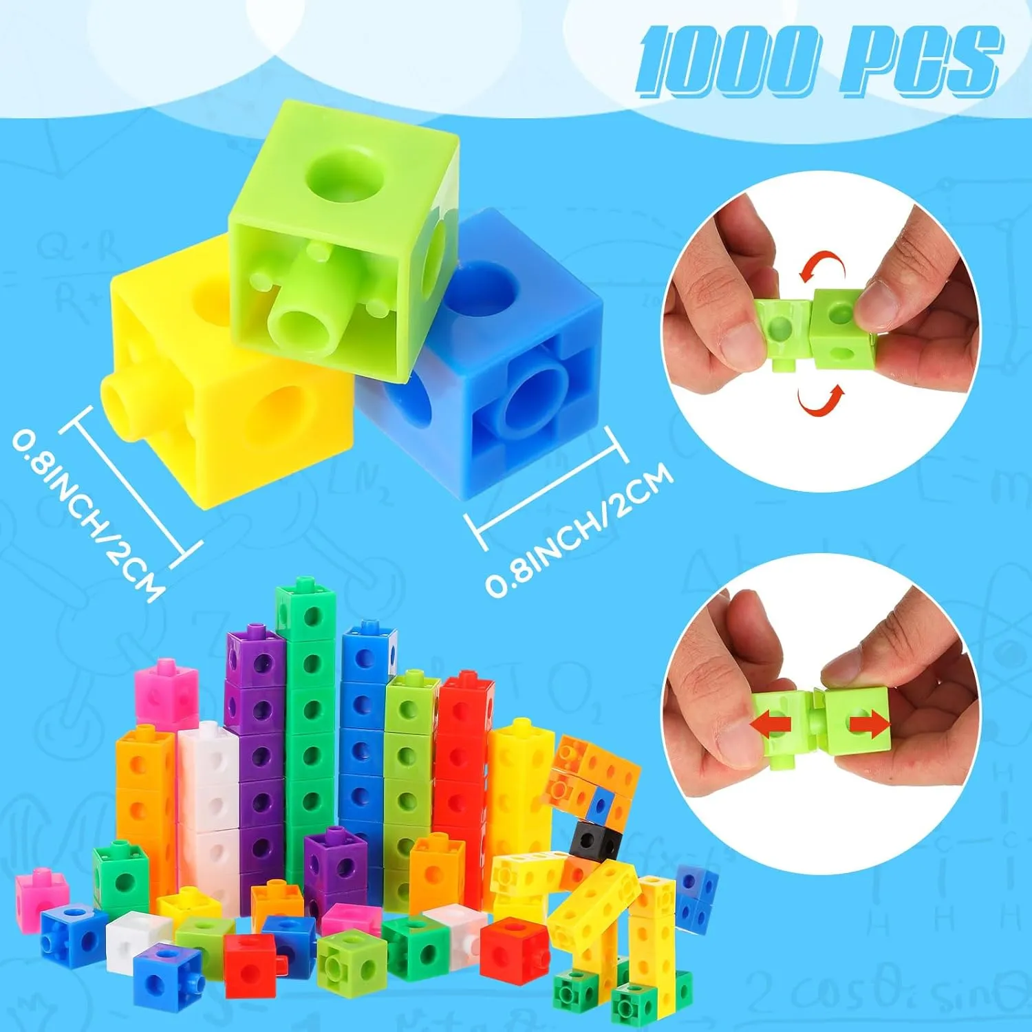 Jenaai 1000 Pieces Linking Counting Cubes, Plastic Counting Blocks, Colorful Math Cubes, Math Manipulatives Classroom Learning Supplies for Preschool Activities Boys Girls(Classic Style)