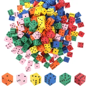 Jenaai 300 Pcs Foam Dice Small Cubes with Number Dots 0.78 Inch Assorted Colorful Dice Cubes Bulk Square Foam Blocks for Math Game Classrooms Building Educational Toy Party Supply