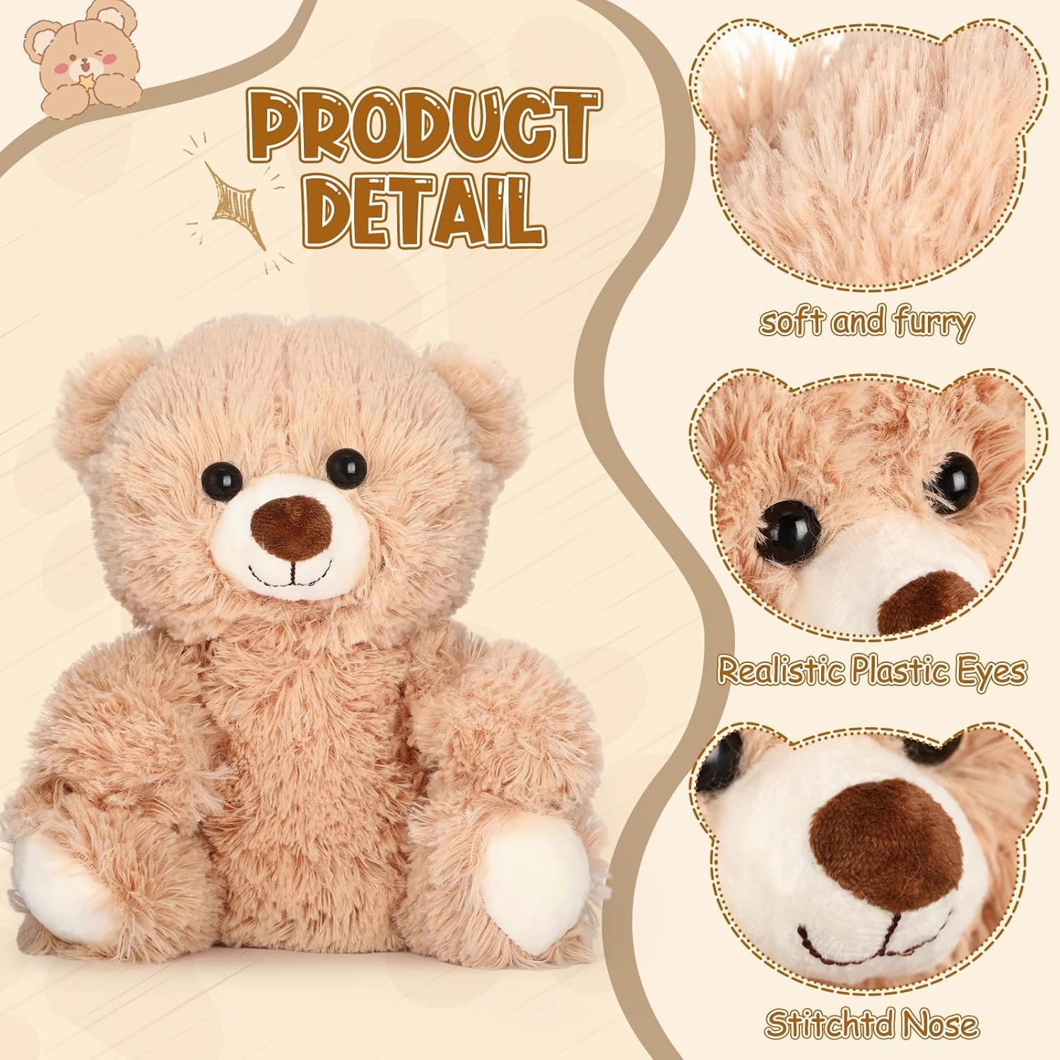Jenaai 8 Pcs 10 Inches Stuffed Animal Bear Bulk Gift Soft Cute Baby Shower Bear Small Stuffed Plush Toys for Girls, Boys, Back to School Birthday Wedding Party(Classic Style)