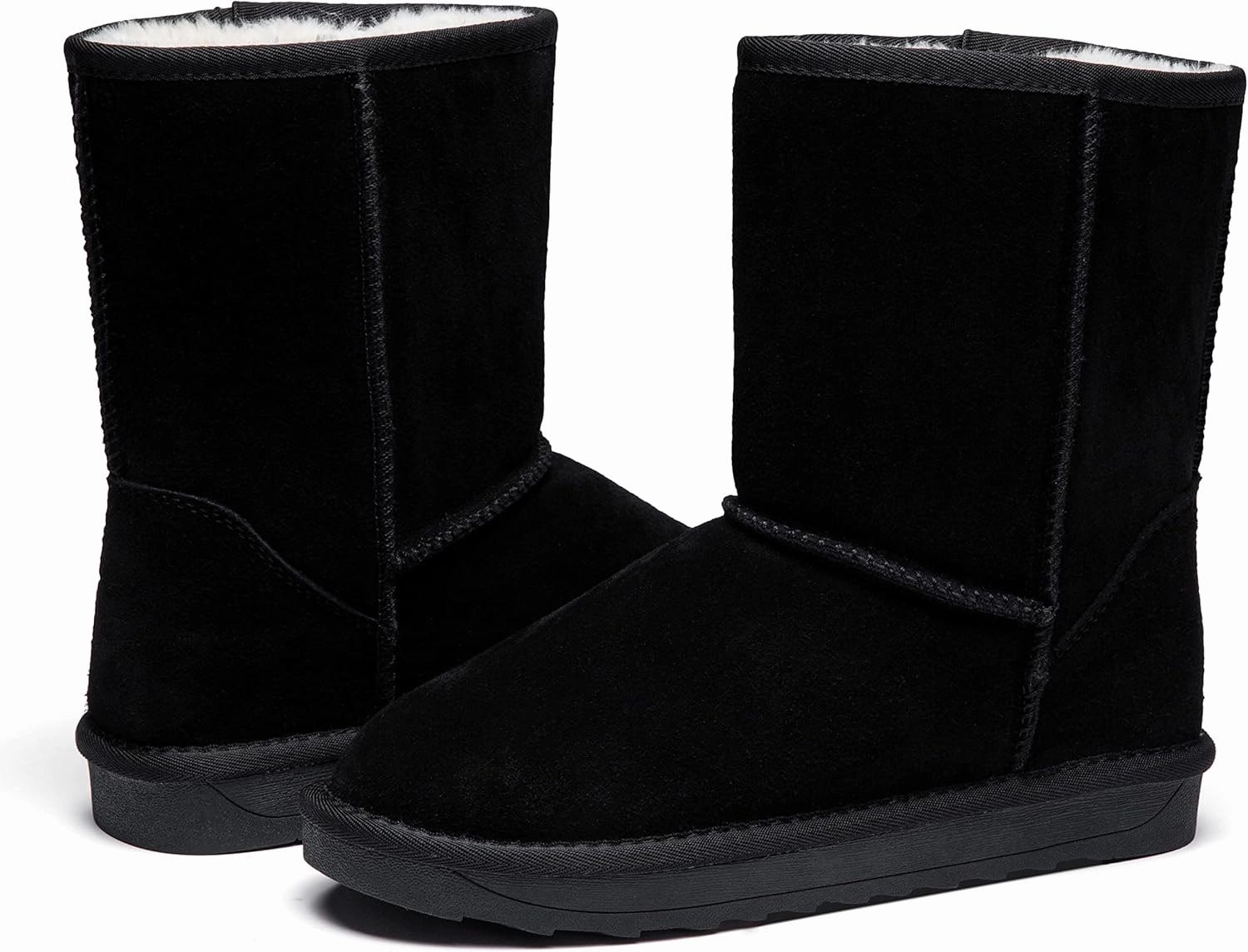 Jeossy Women's Winter Snow Boots, Warm Suede Fur Slip on Mid Calf Plush Fuzzy Tall Shoes