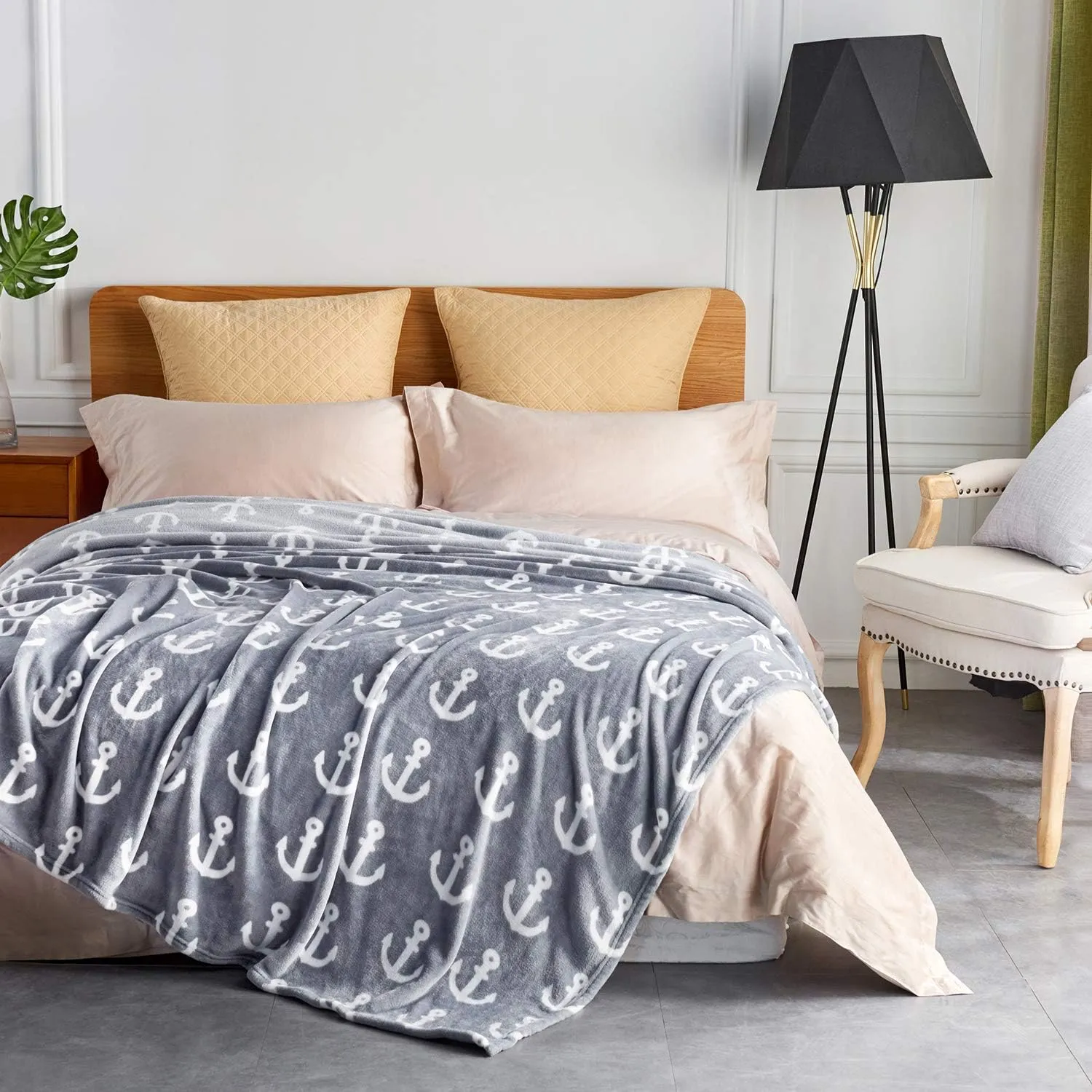 JML Plush Blanket, 300GSM Super Soft Warm Printed Flannel Fleece Blanket for Couch and Sofa (Anchor, Queen)