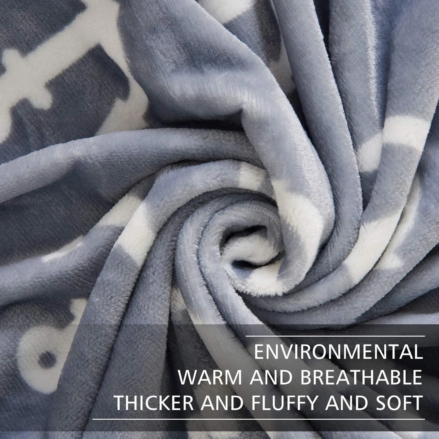 JML Plush Blanket, 300GSM Super Soft Warm Printed Flannel Fleece Blanket for Couch and Sofa (Anchor, Queen)