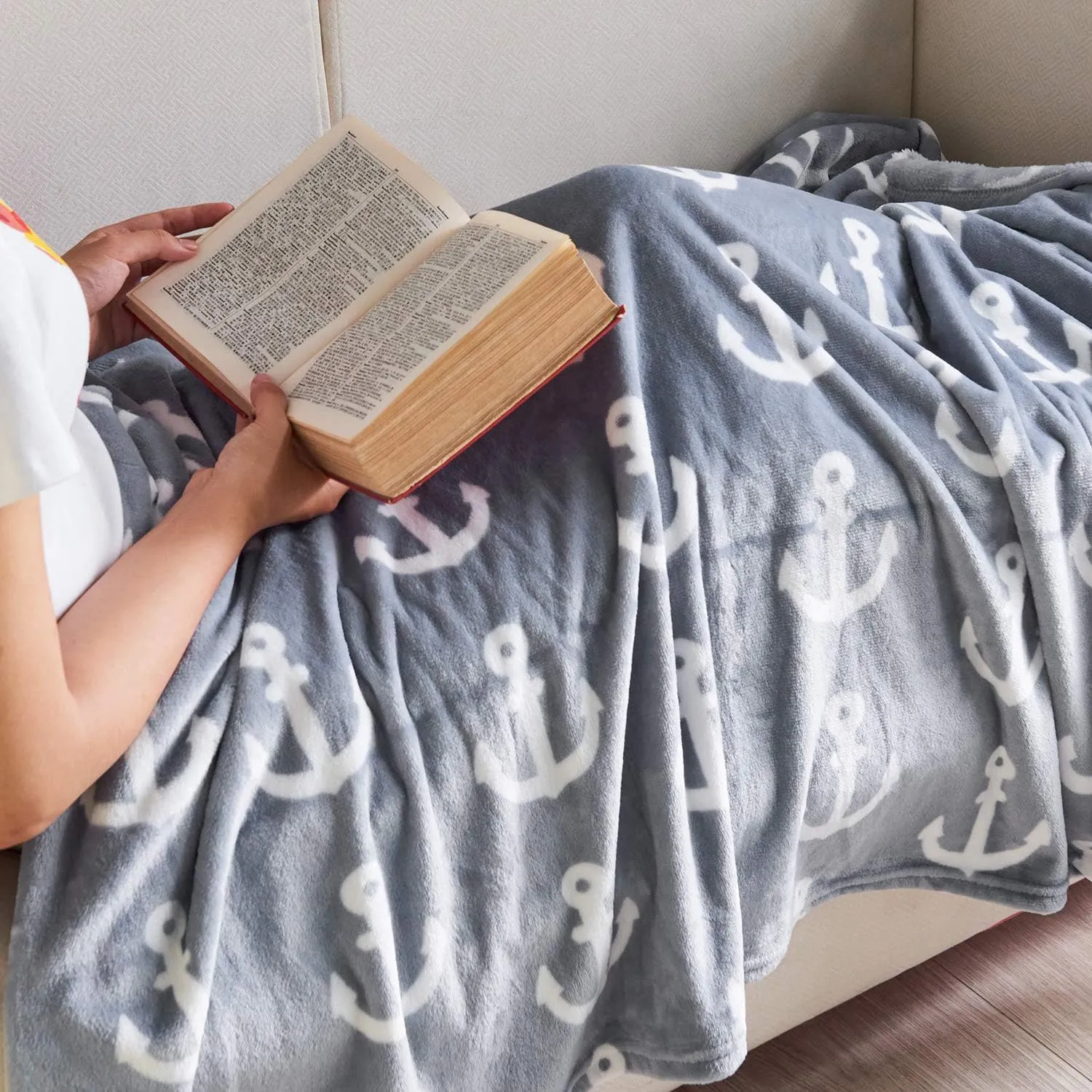 JML Plush Blanket, 300GSM Super Soft Warm Printed Flannel Fleece Blanket for Couch and Sofa (Anchor, Queen)