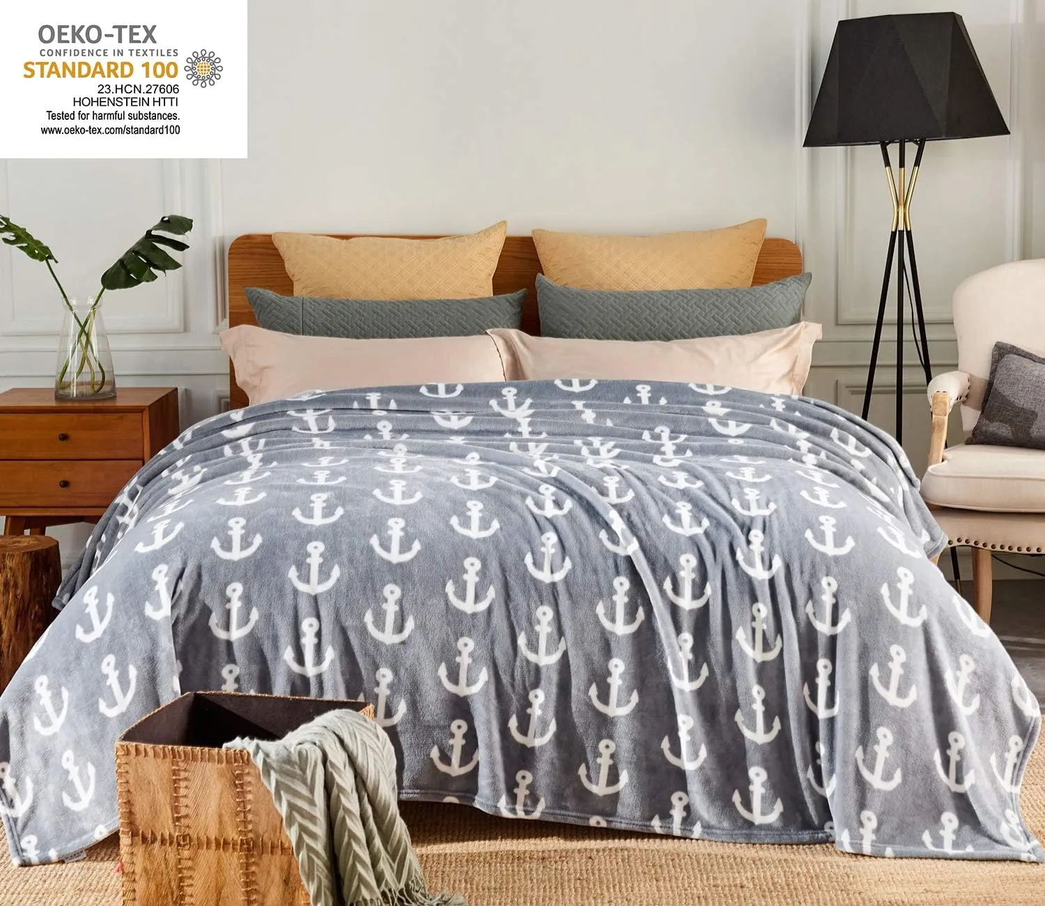 JML Plush Blanket, 300GSM Super Soft Warm Printed Flannel Fleece Blanket for Couch and Sofa (Anchor, Queen)