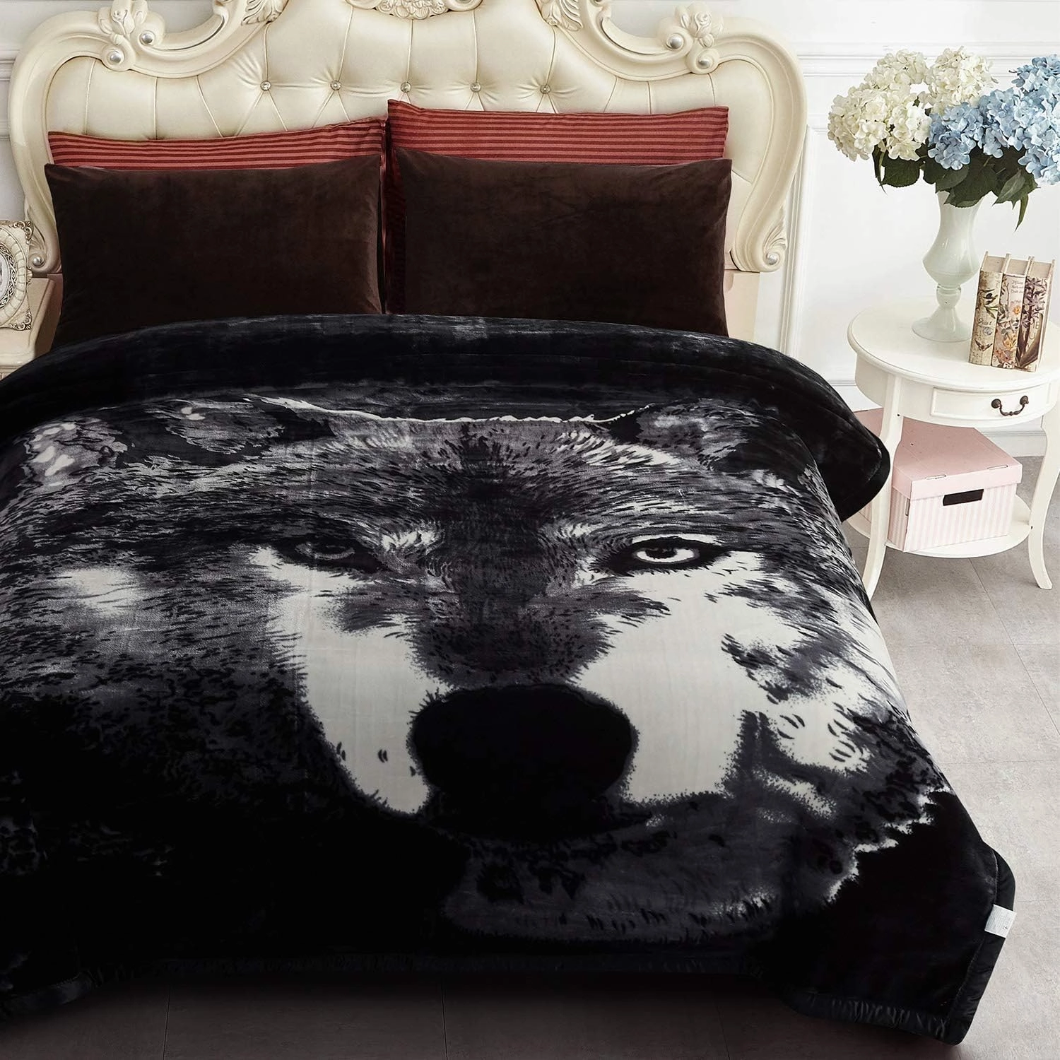 JML Korean Mink Blanket King Size (85" x 95", 10 lbs) -2 Ply 2 Sides Printed Soft Thick Reversible Plush Heavy Fleece Blanket for Bed, Wolfs