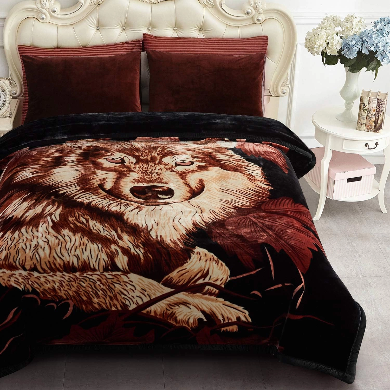 JML Korean Mink Blanket King Size (85" x 95", 10 lbs) -2 Ply 2 Sides Printed Soft Thick Reversible Plush Heavy Fleece Blanket for Bed, Wolfs