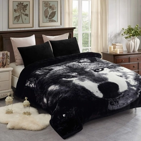 JML Korean Mink Blanket King Size (85" x 95", 10 lbs) -2 Ply 2 Sides Printed Soft Thick Reversible Plush Heavy Fleece Blanket for Bed, Wolfs