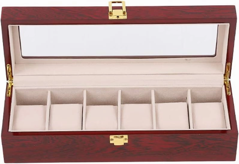 JOEBO Wooden Watch Box,Vintage Watch Case with Glass Top Solid Wood Watch Storage Organizer Display Box,Birthday,Valentine's Day,Christmas 6 Slot 12x4x3inch