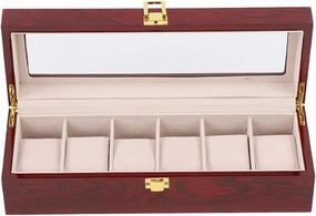 JOEBO Wooden Watch Box,Vintage Watch Case with Glass Top Solid Wood Watch Storage Organizer Display Box,Birthday,Valentine's Day,Christmas 6 Slot 12x4x3inch