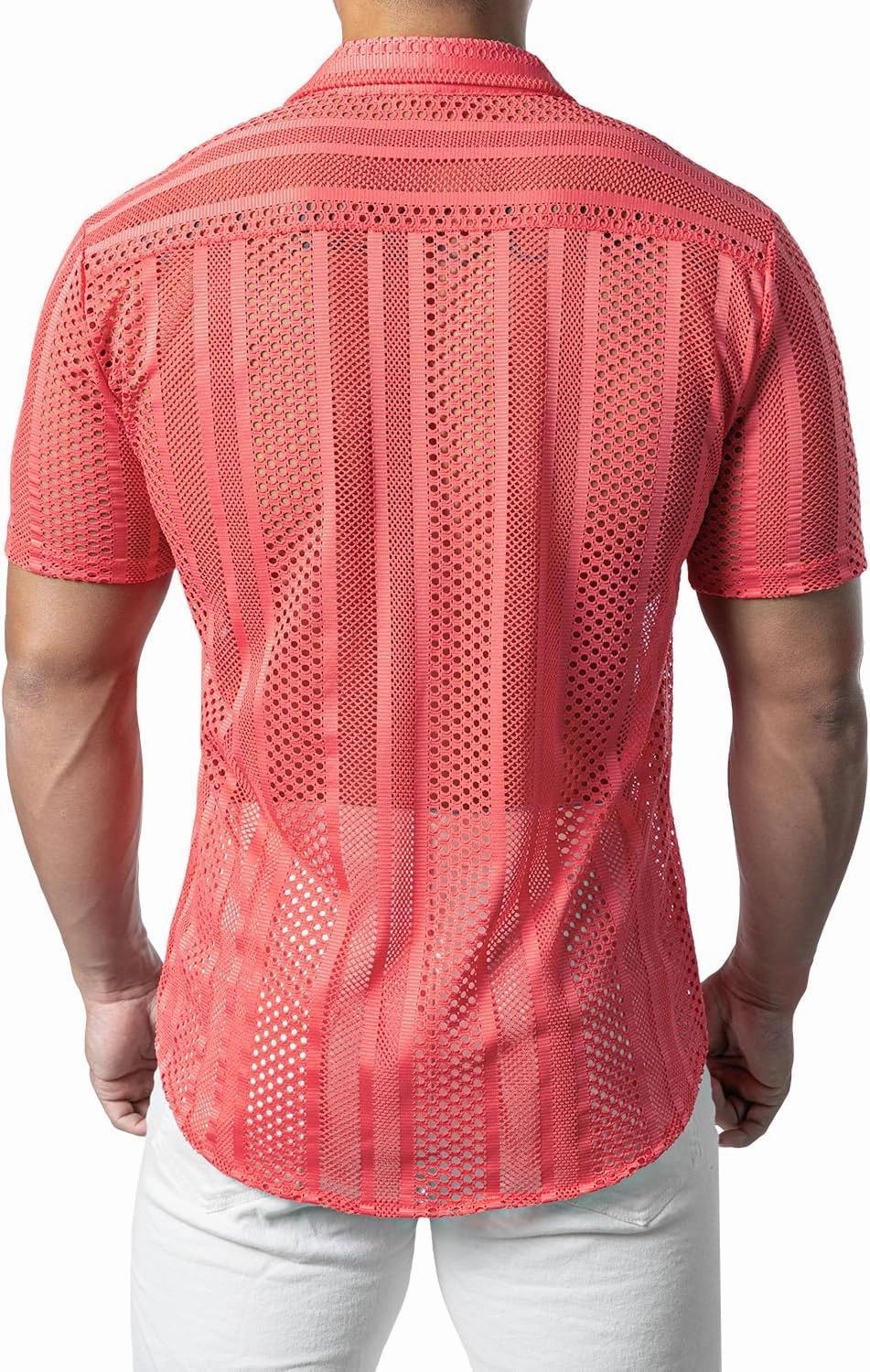 JOGAL Mens Floral Lace Shirt See Through Casual Button Down Shirts