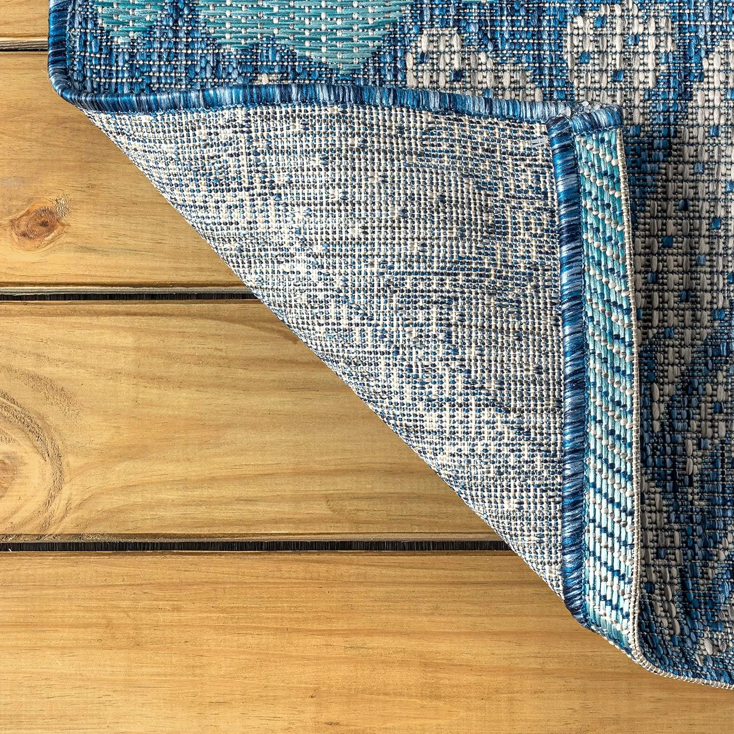 JONATHAN Y SMB110C-210 Zinnia Modern Floral Textured Weave Indoor Outdoor Runner Rug Bohemian Coastal Easy-Cleaning Bedroom Kitchen Backyard Patio Non Shedding, 2 X 10, Navy/Aqua