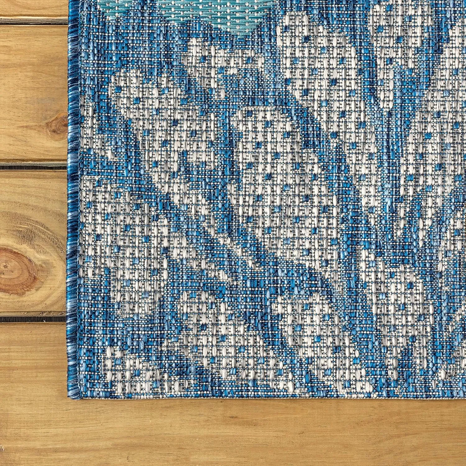 JONATHAN Y SMB110C-210 Zinnia Modern Floral Textured Weave Indoor Outdoor Runner Rug Bohemian Coastal Easy-Cleaning Bedroom Kitchen Backyard Patio Non Shedding, 2 X 10, Navy/Aqua