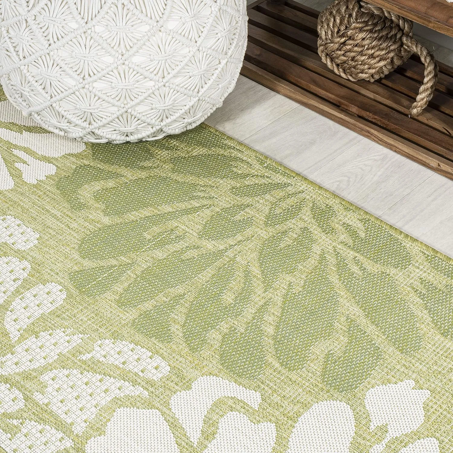 JONATHAN Y SMB110H-210 Zinnia Modern Floral Textured Weave Indoor Outdoor Runner Rug, Country Coastal Transitional Easy-Cleaning,Bedroom,Kitchen,Backyard,Patio,Non Shedding, 2 X 10, Green/Cream