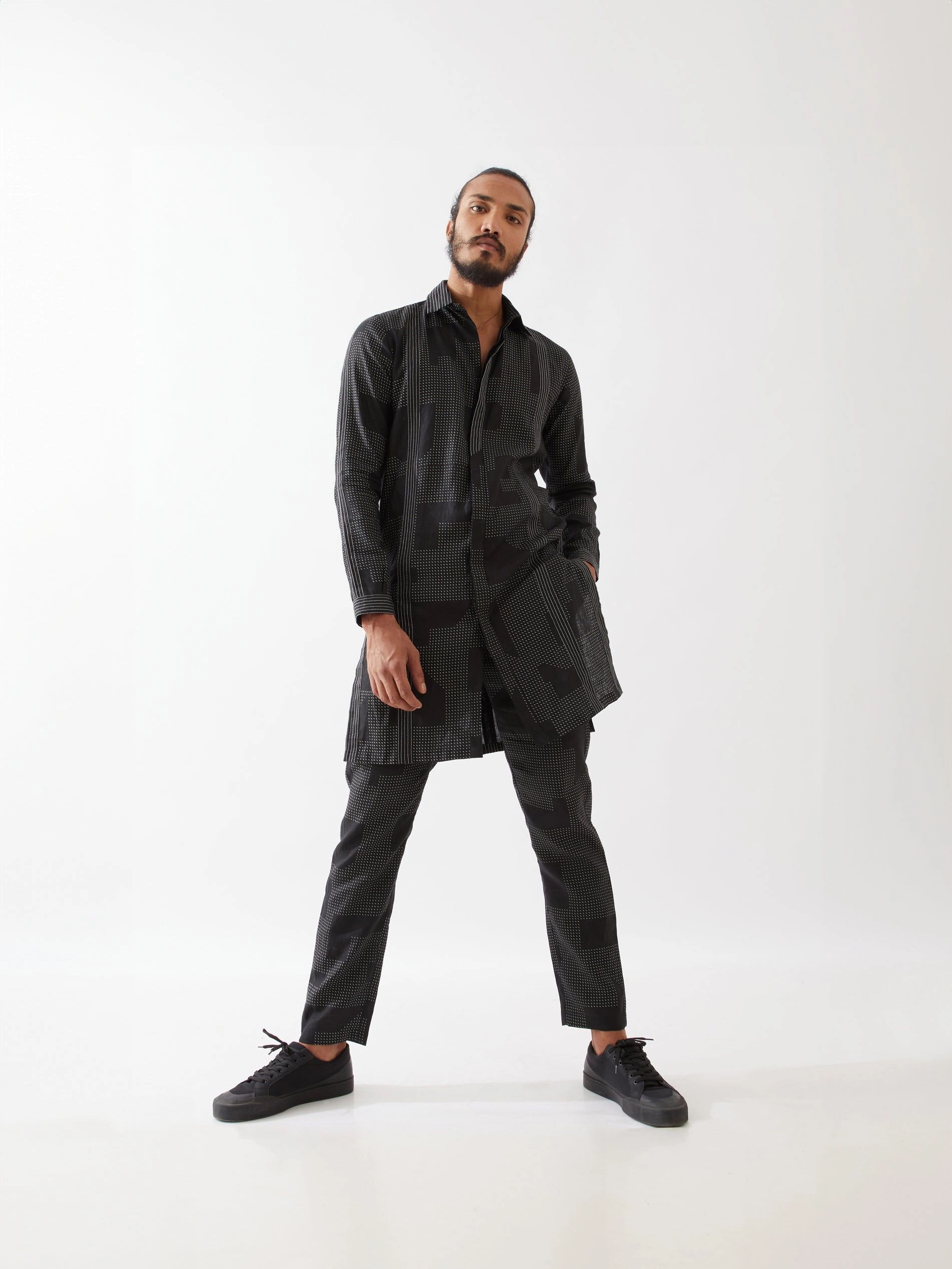 JOUNAH BLOCKS KURTA - BLACK