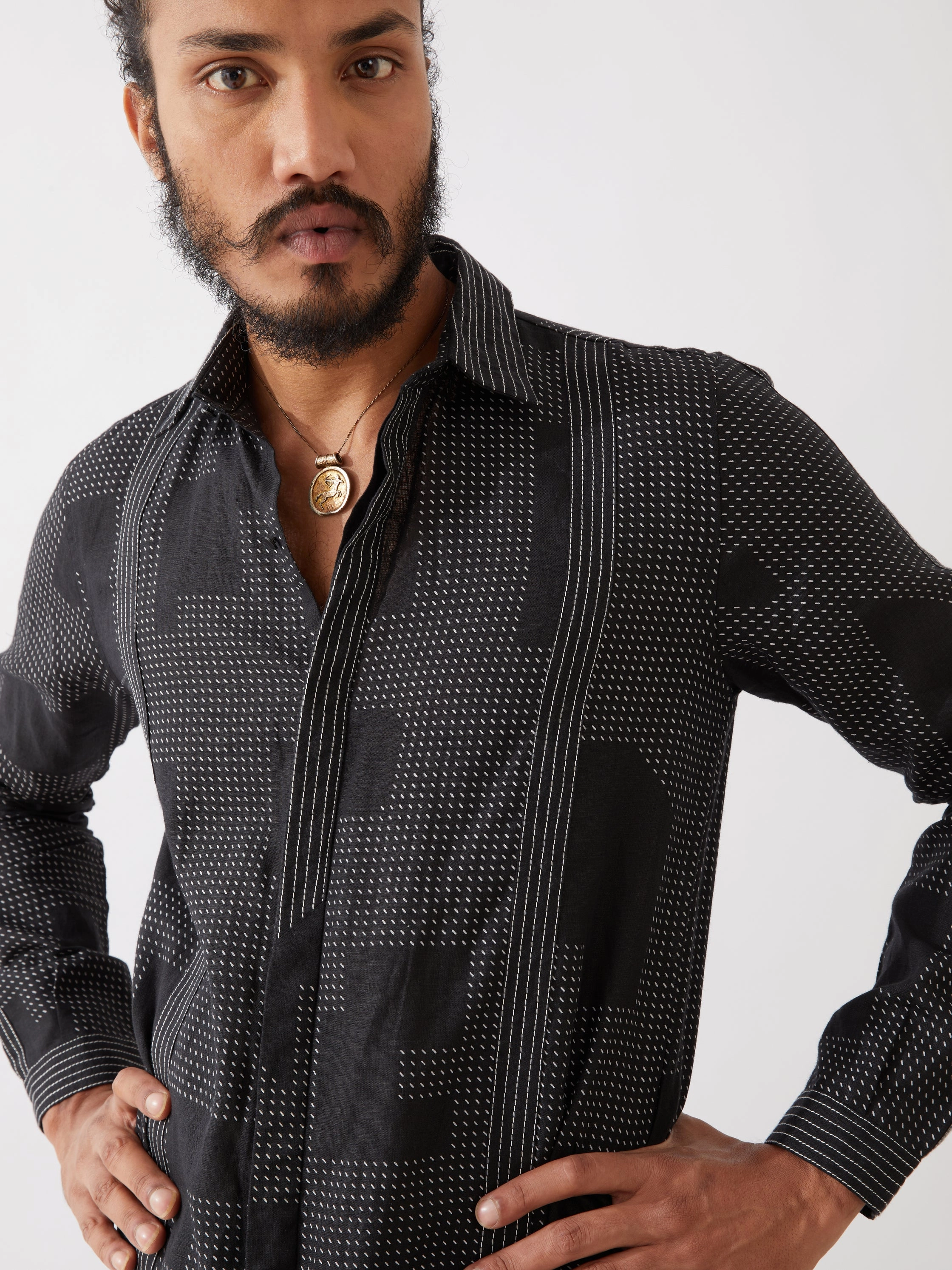 JOUNAH BLOCKS KURTA - BLACK