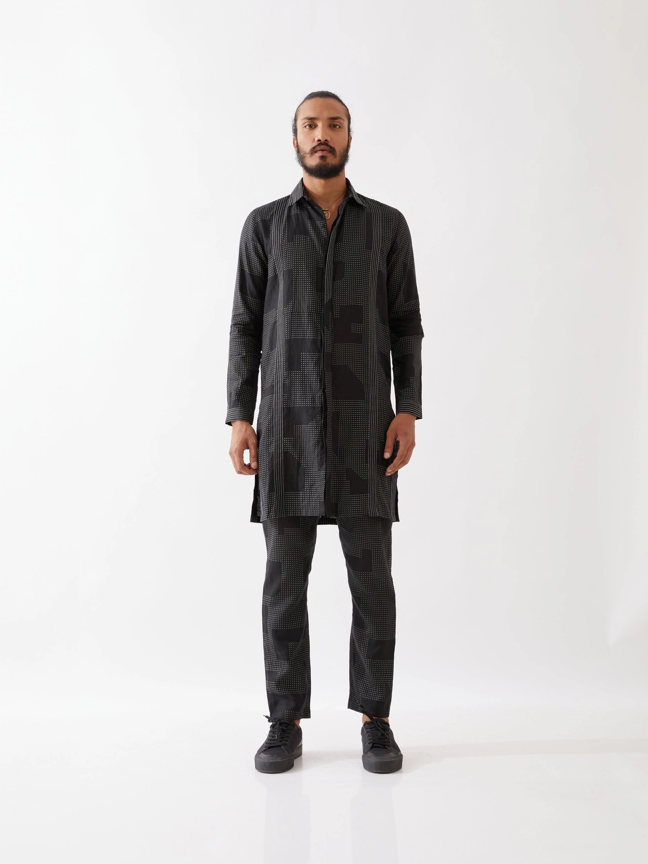 JOUNAH BLOCKS KURTA - BLACK