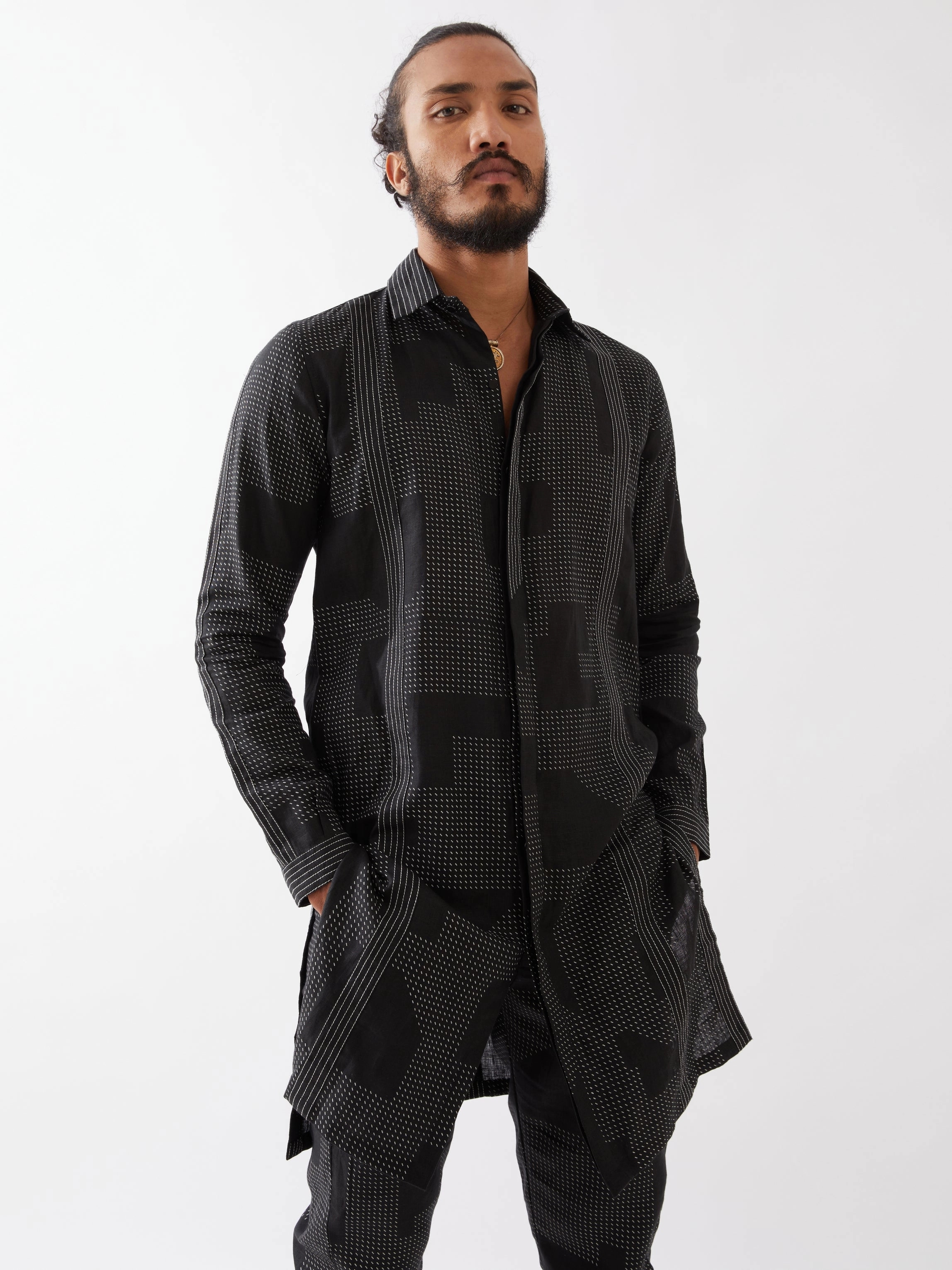 JOUNAH BLOCKS KURTA - BLACK