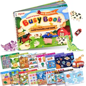 JoyCat Preschool Busy Book for Toddlers 3-5, Dual-Language Learning Activities, Educational Sensory Toys, Autism Learning Materials for Boys & Girls, English and Spanish Version