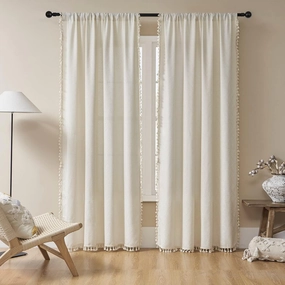 Joydeco Beige Boho Curtains 84 Inch Length 2 Panels, Super Soft Bohemian Farmhouse Curtains with Tassels, Semi Sheer Light Filtering Drapes for Bedroom Living Room (Rod Pocket, 52Wx84L)
