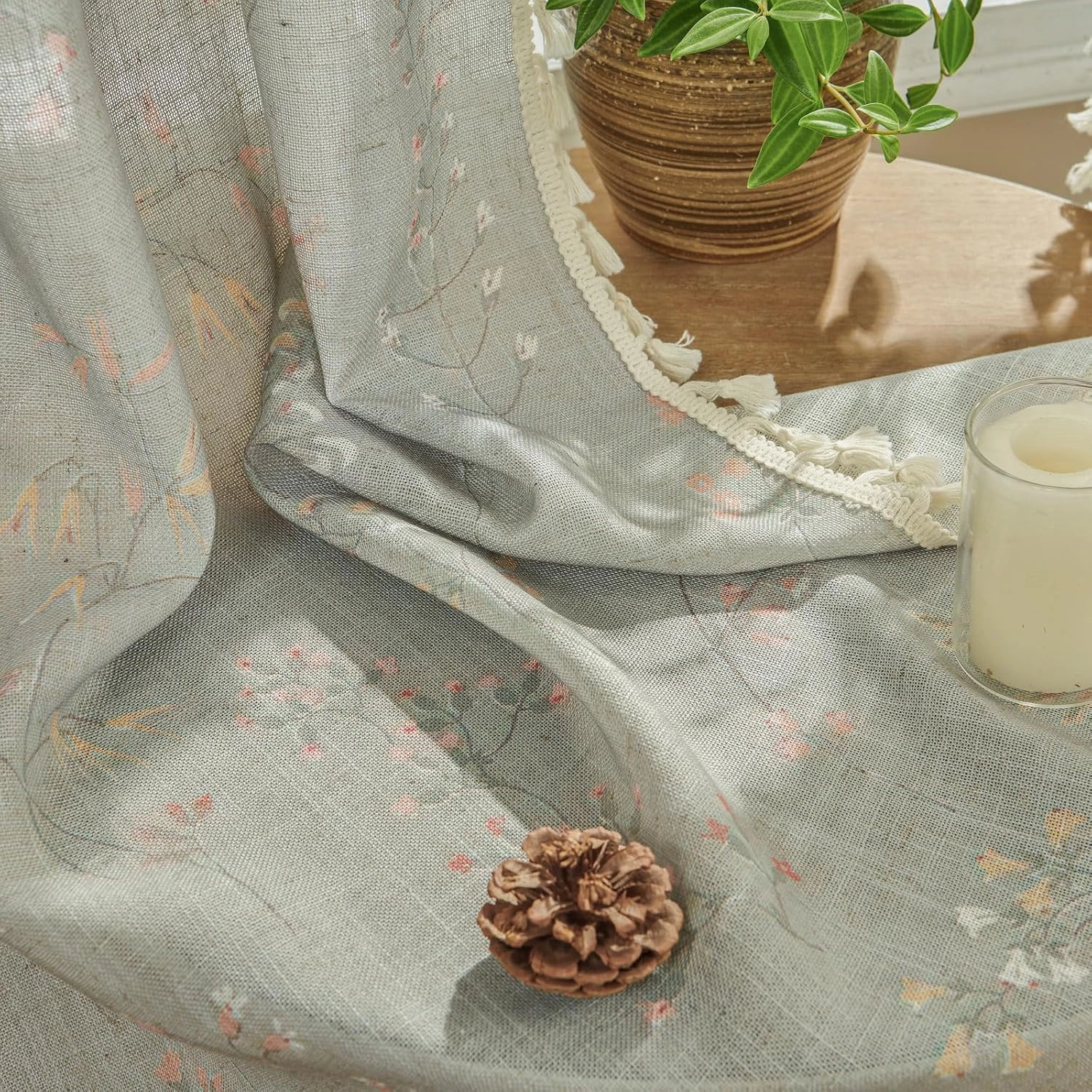 Joydeco Blue Floral Boho Curtains 84 Inch Length 2 Panels, Super Soft Bohemian Farmhouse Curtains with Tassels, Semi Sheer Light Filtering Drapes for Bedroom Living Room (Rod Pocket, 52Wx84L)
