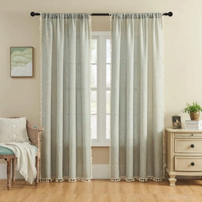 Joydeco Blue Floral Boho Curtains 84 Inch Length 2 Panels, Super Soft Bohemian Farmhouse Curtains with Tassels, Semi Sheer Light Filtering Drapes for Bedroom Living Room (Rod Pocket, 52Wx84L)