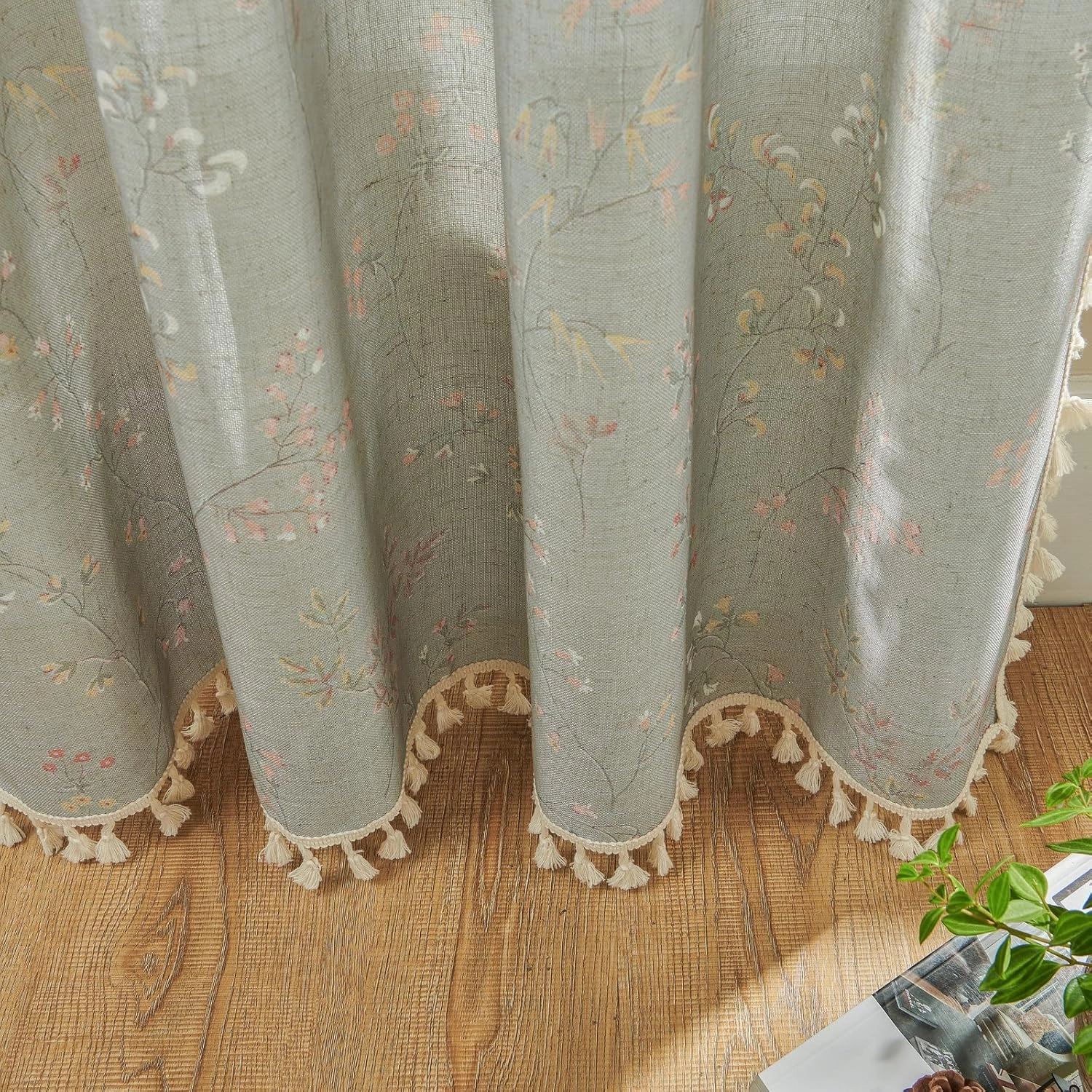 Joydeco Blue Floral Boho Curtains 84 Inch Length 2 Panels, Super Soft Bohemian Farmhouse Curtains with Tassels, Semi Sheer Light Filtering Drapes for Bedroom Living Room (Rod Pocket, 52Wx84L)