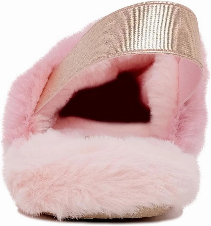 Juicy Couture Girls Fluffy Slippers for Kids – Cute Fuzzy Open-Toe Fur Slides – Plush, Warm Indoor House Slip-Ons