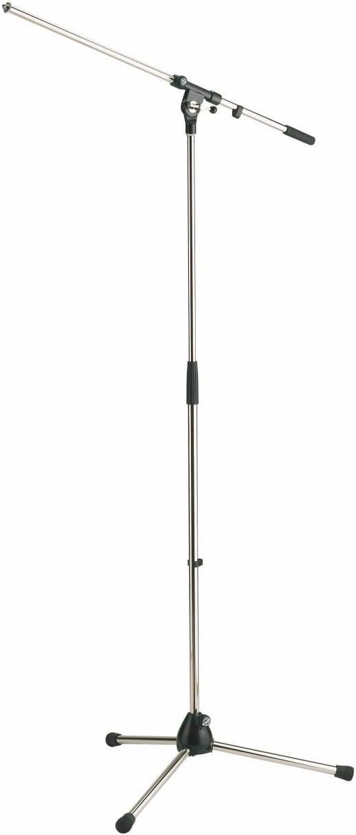 K&M König & Meyer 21020.500.02 Tripod Microphone Stand | Fixed Length Boom Arm | Professional Grade for All Musicians | Heavy Duty Folding Leg Base | German Made Chrome