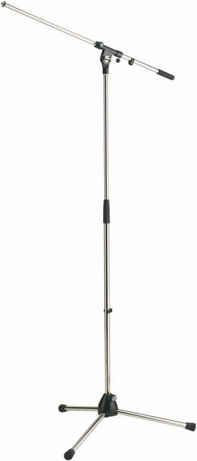K&M König & Meyer 21020.500.02 Tripod Microphone Stand | Fixed Length Boom Arm | Professional Grade for All Musicians | Heavy Duty Folding Leg Base | German Made Chrome