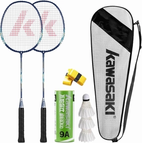 Kawasaki Badminton Set with 2 Badminton Rackets, 3 Shuttlecocks, and Carrying Bag