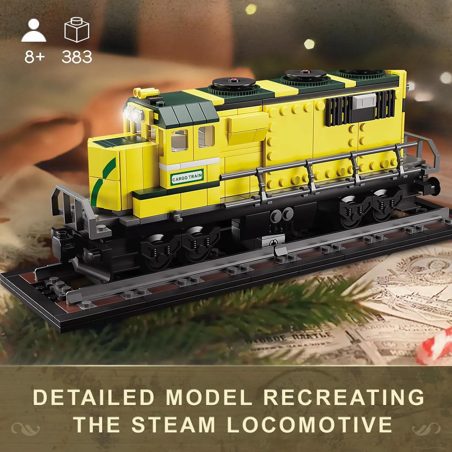 KAZI Retro Cargo Train Building Toys,Classic Locomotive Display Model for Trains Lovers,Fun Gift for Boys Adults,Home Decor