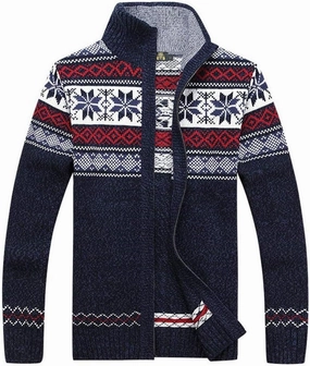 Kedera Men's Cardigan Sweaters Stand Collar Cable Thick Knitted Full Zip Sweater with Pattern