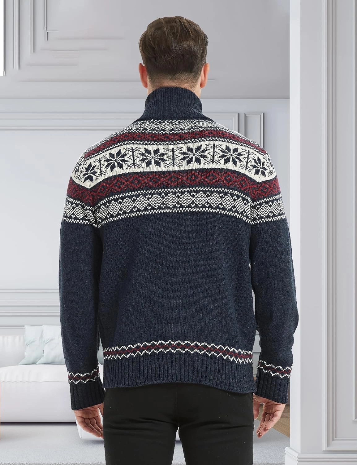 Kedera Men's Cardigan Sweaters Stand Collar Cable Thick Knitted Full Zip Sweater with Pattern