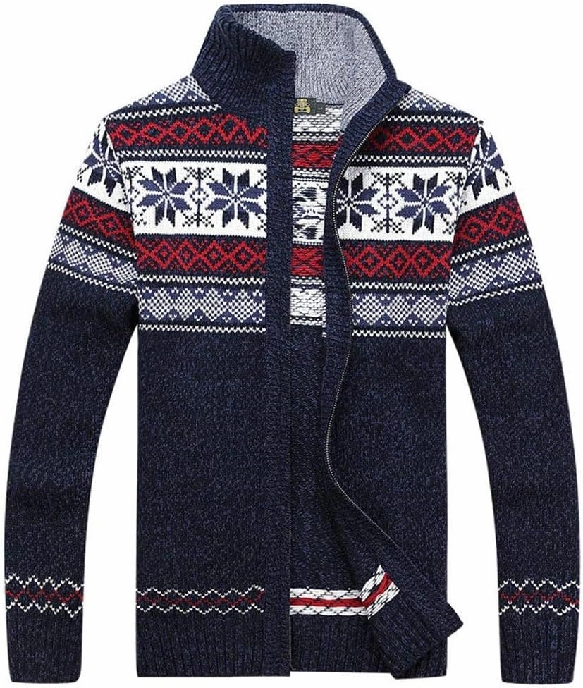 Kedera Men's Cardigan Sweaters Stand Collar Cable Thick Knitted Full Zip Sweater with Pattern
